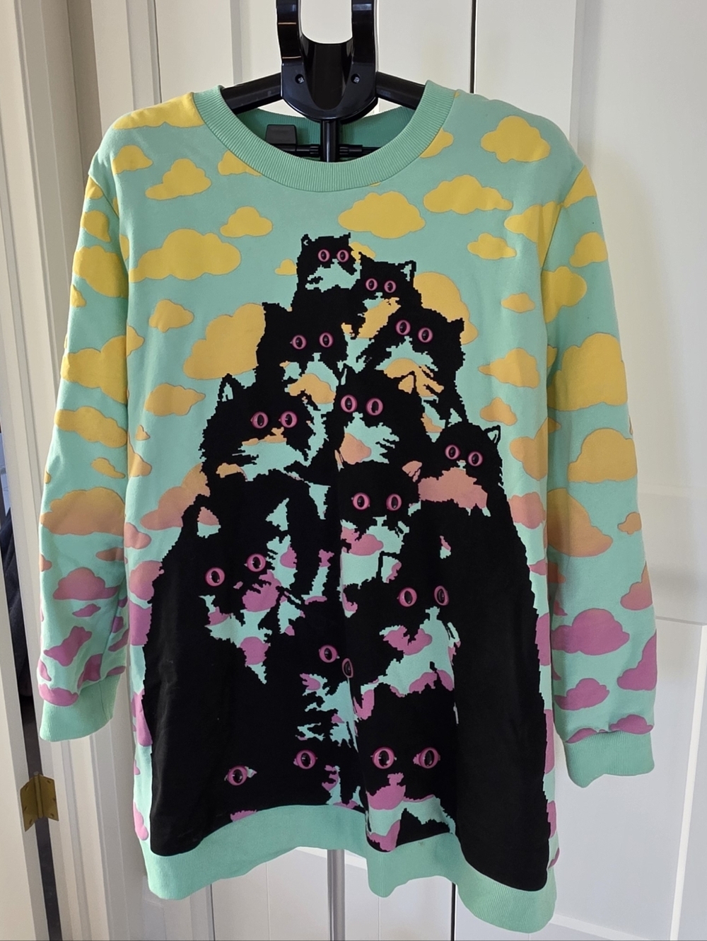 Pretty Snake Cat Print Sweater Dress Tunic Oversized XL Pastel Clouds